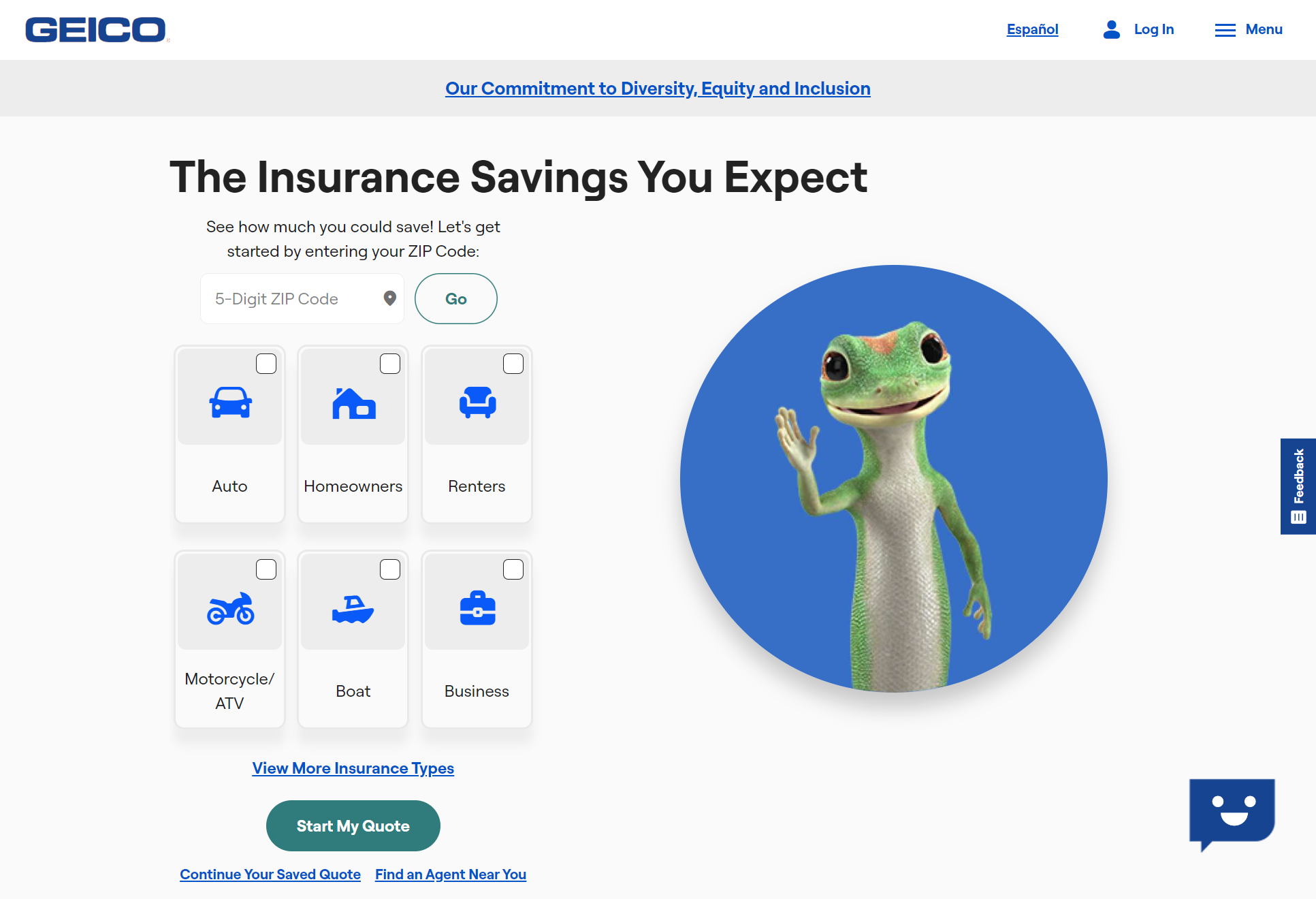 Geico Site Screenshot: Cheap Insurance for Turbo Cars