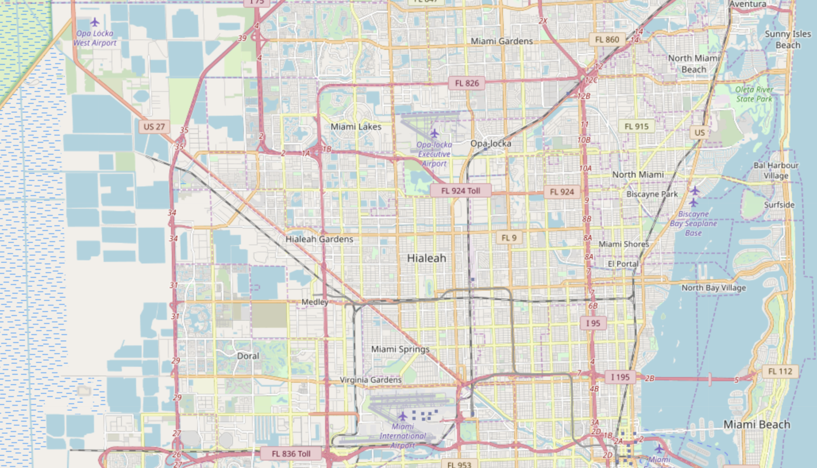 Hialeah Florida Highways Map