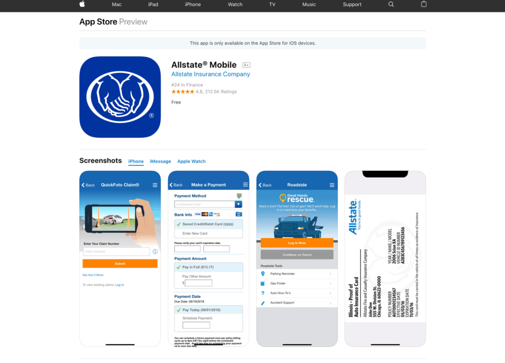 Allstate app store screenshots