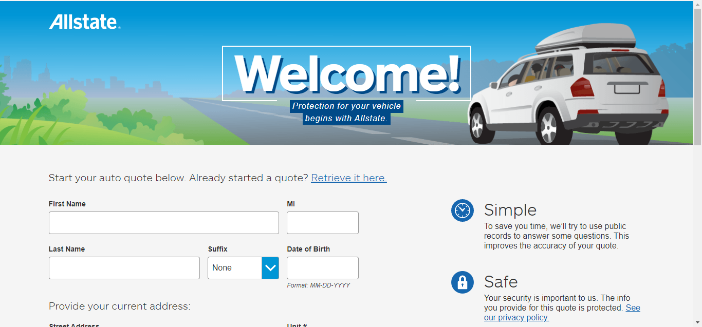 Allstate online quotes step 2