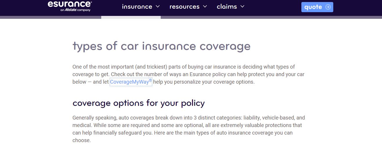 types of Esurance coverage options
