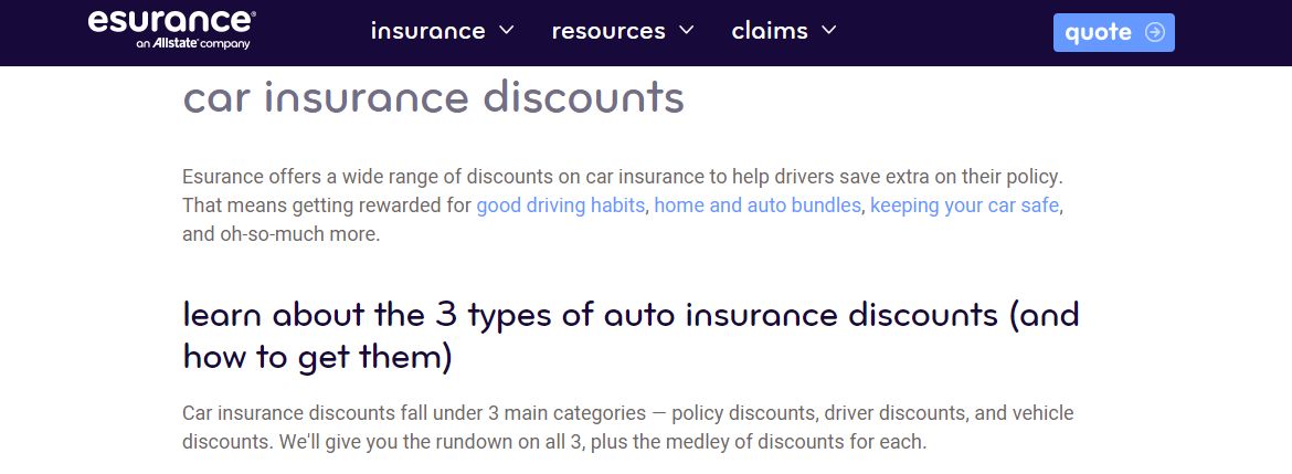 Esurance car insurance discounts