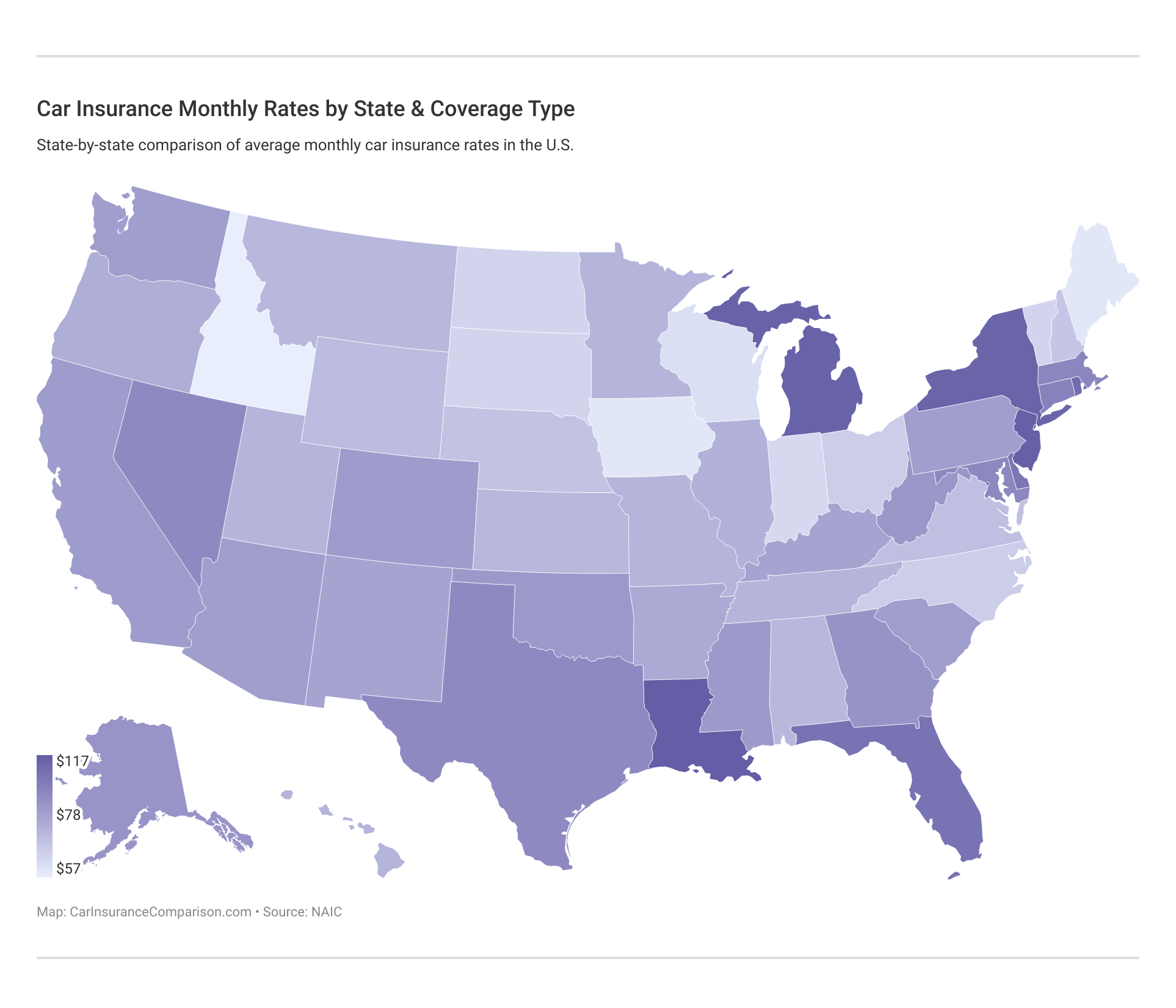 Car Insurance Monthly Rates by State & Coverage Type