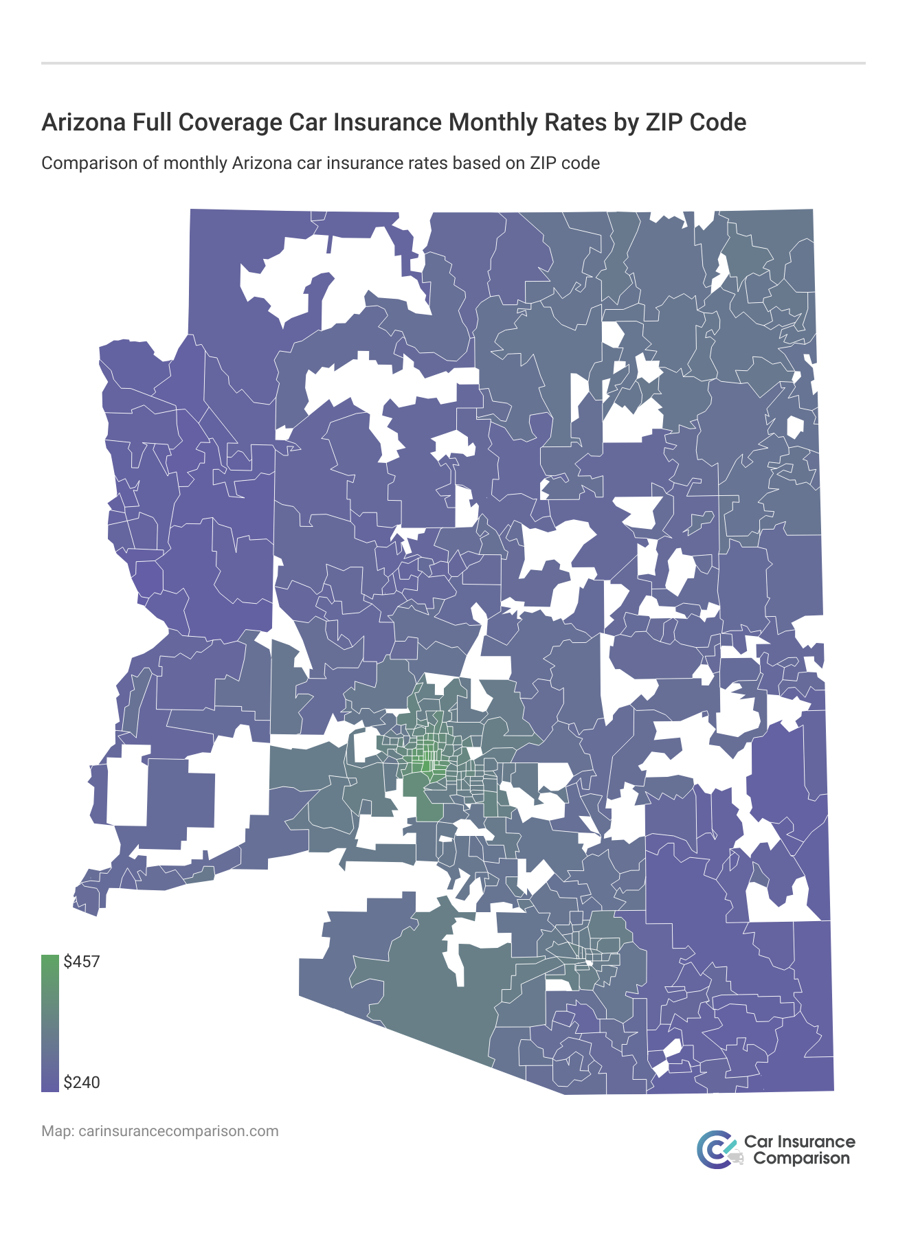 <h3>Arizona Full Coverage Car Insurance Monthly Rates by ZIP Code</h3>