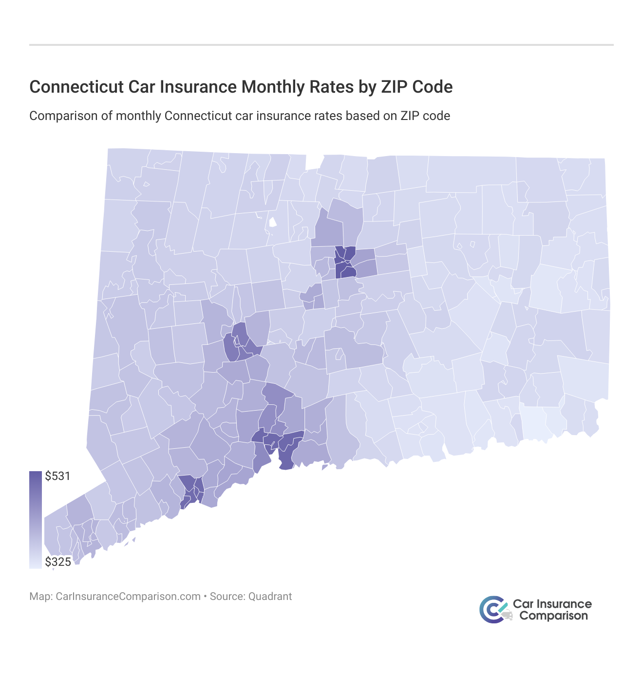 <h3>Connecticut Car Insurance Monthly Rates by ZIP Code</h3>