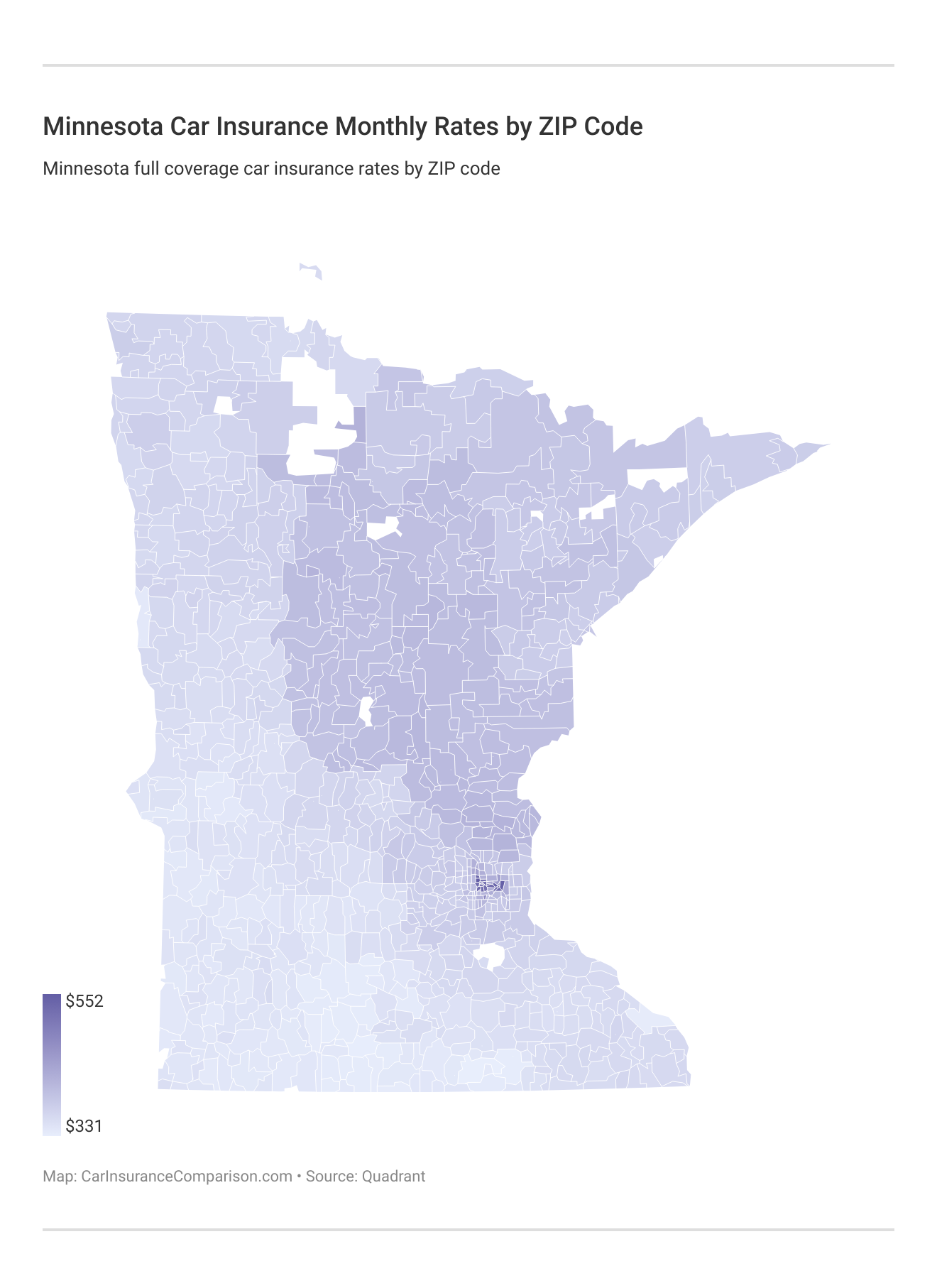 <h3>Minnesota Car Insurance Monthly Rates by ZIP Code</h3>