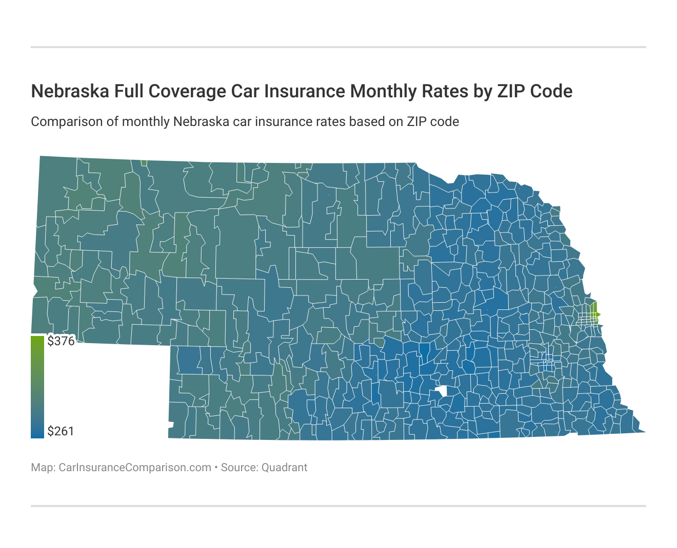 <h3>Nebraska Full Coverage Car Insurance Monthly Rates by ZIP Code</h3>