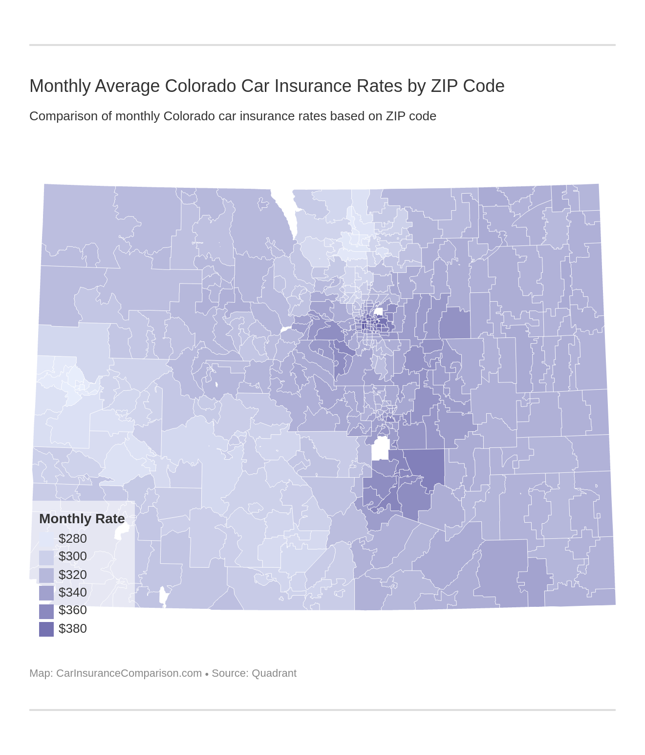 Monthly Average Colorado Car Insurance Rates by ZIP Code