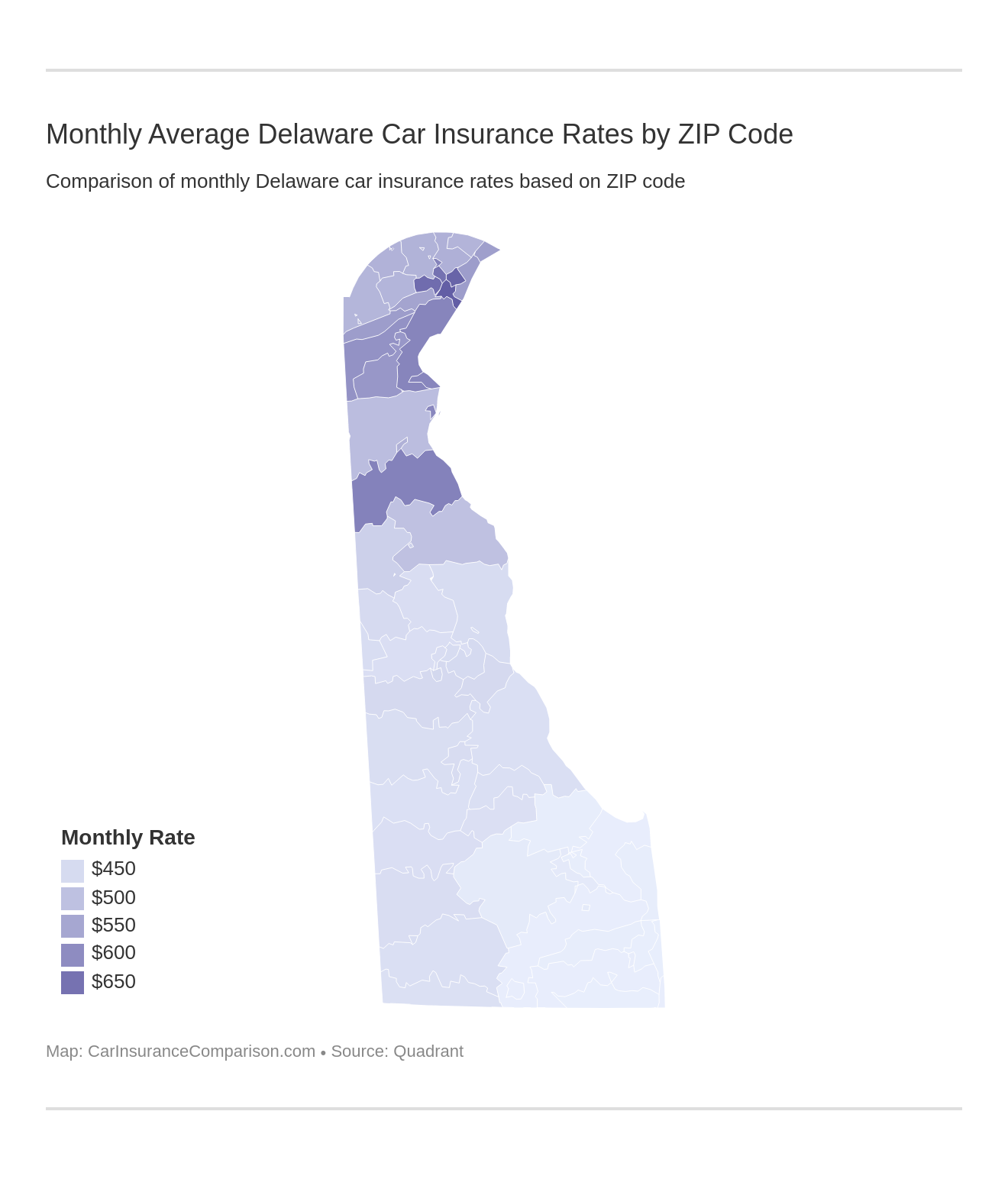 Monthly Average Delaware Car Insurance Rates by ZIP Code