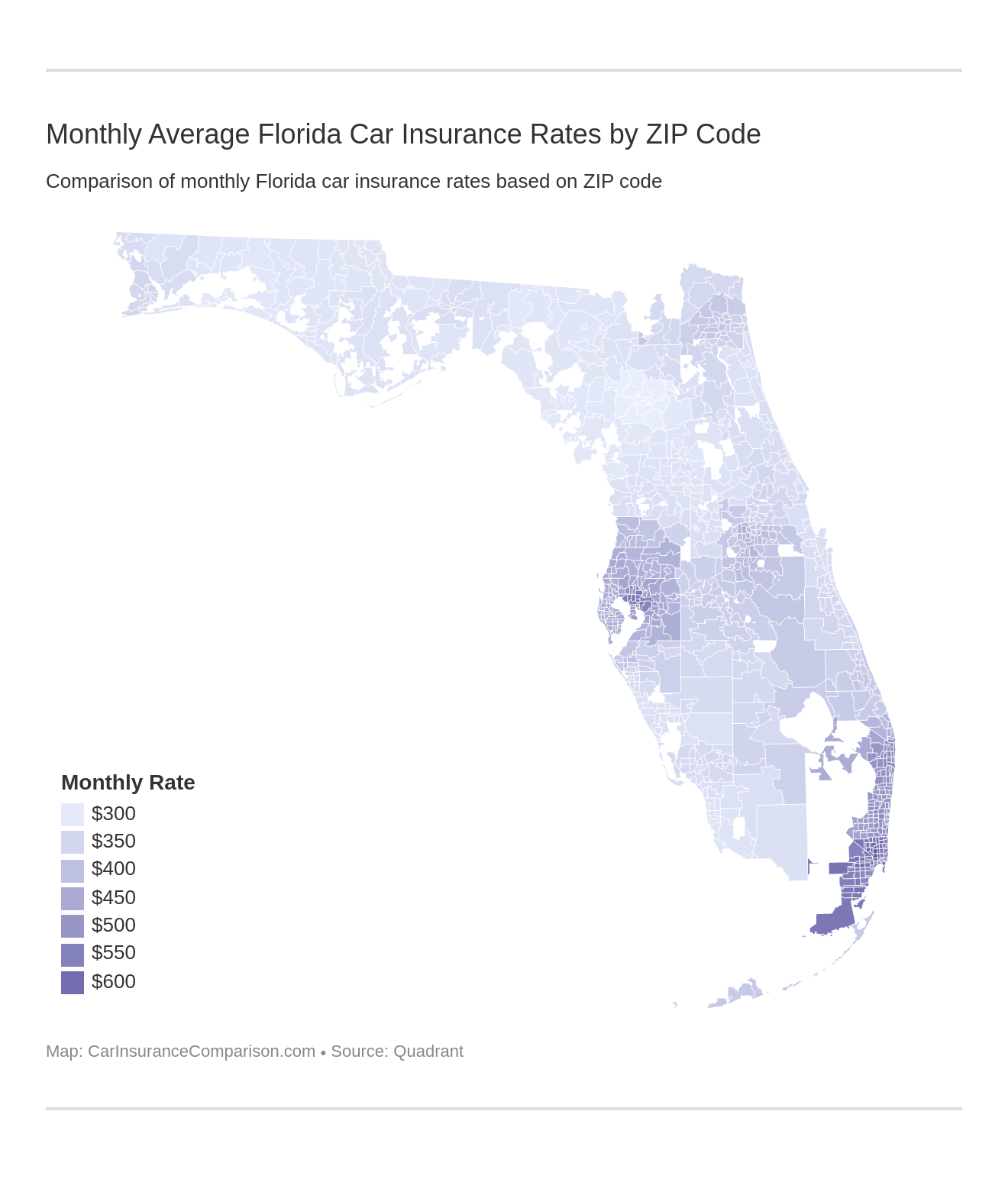 Monthly Average Florida Car Insurance Rates by ZIP Code