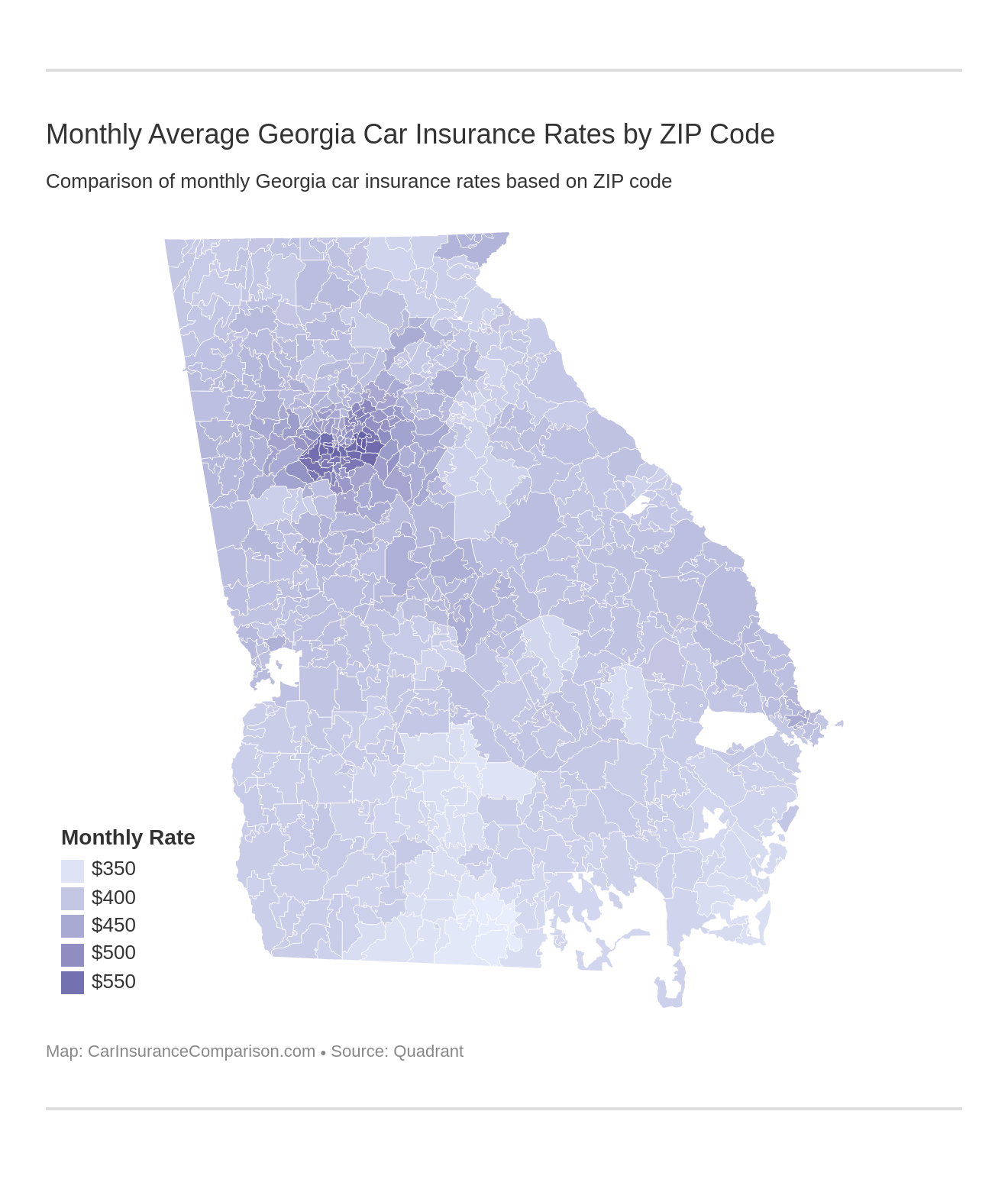 Monthly Average Georgia Car Insurance Rates by ZIP Code 