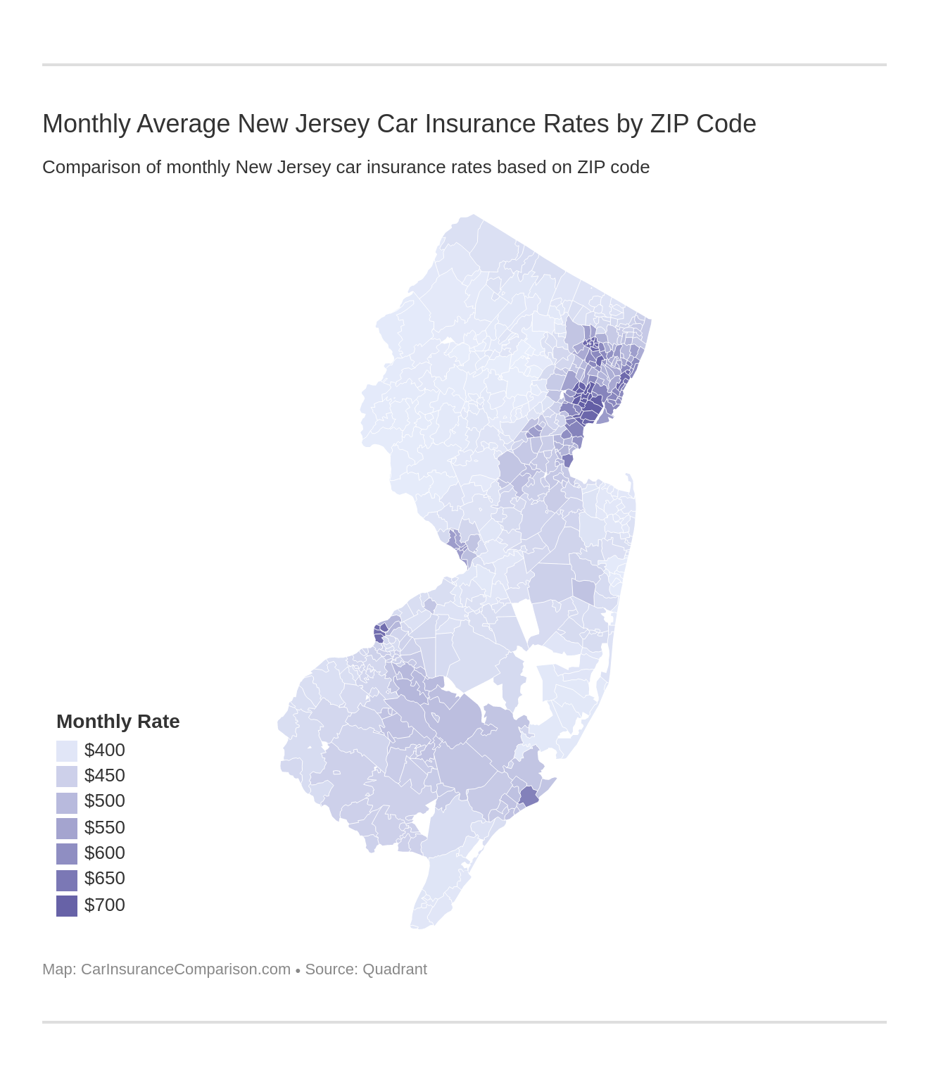 Monthly Average New Jersey Car Insurance Rates by ZIP Code