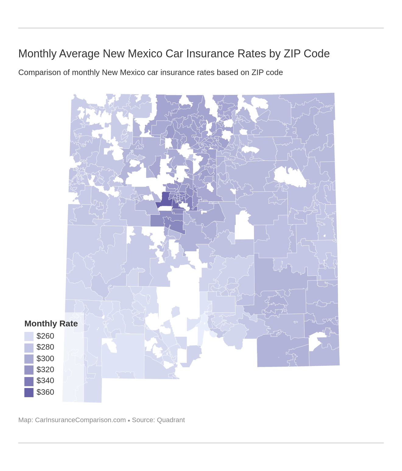 Monthly Average New Mexico Car Insurance Rates by ZIP Code