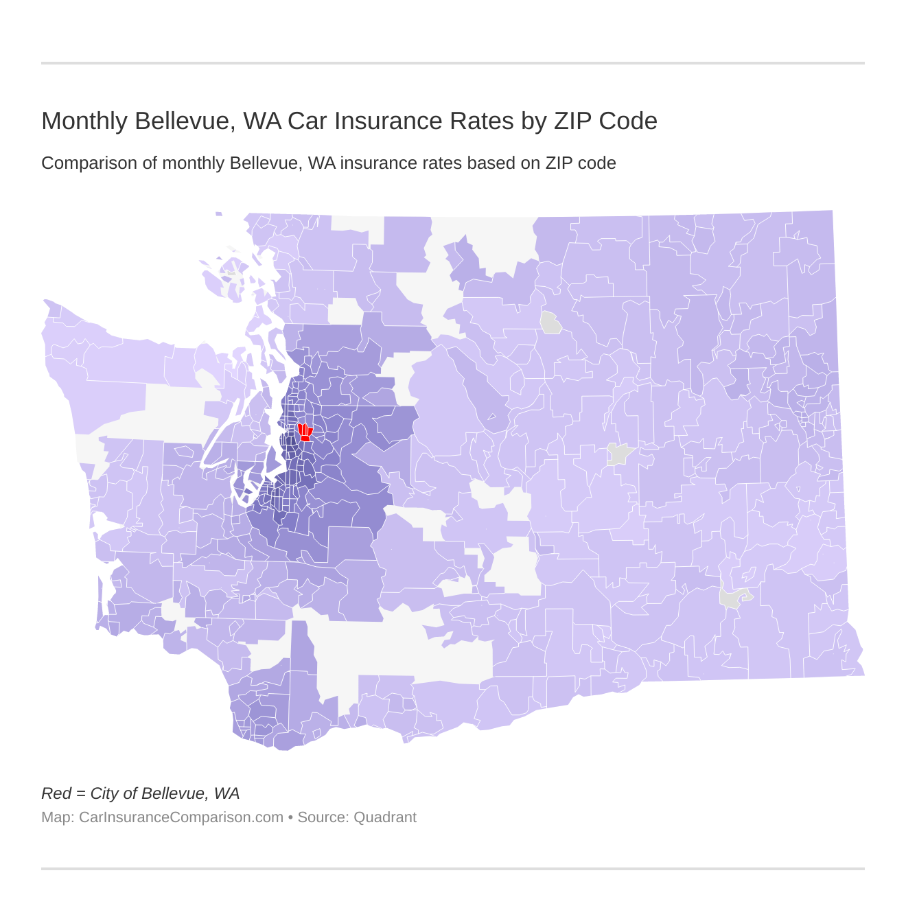 Monthly Bellevue, WA Car Insurance Rates by ZIP Code