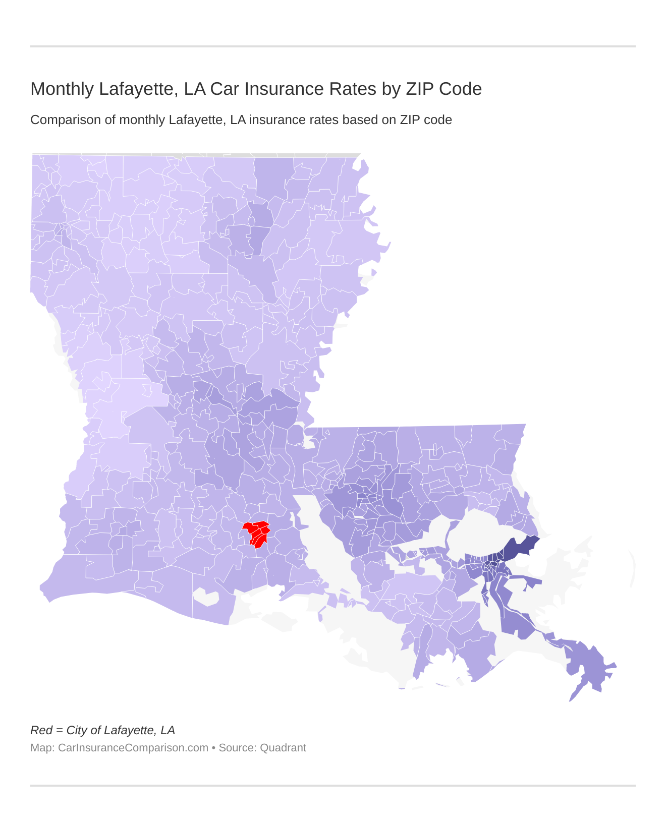 Monthly Lafayette, LA Car Insurance Rates by ZIP Code
