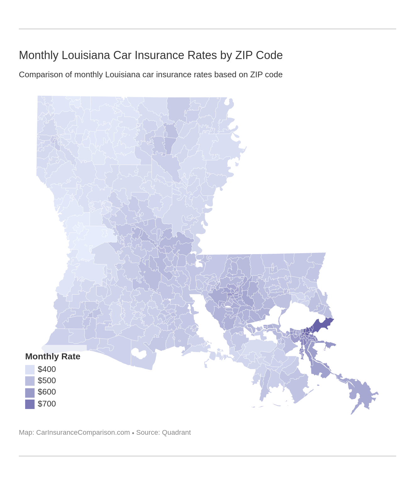 Monthly Louisiana Car Insurance Rates by ZIP Code