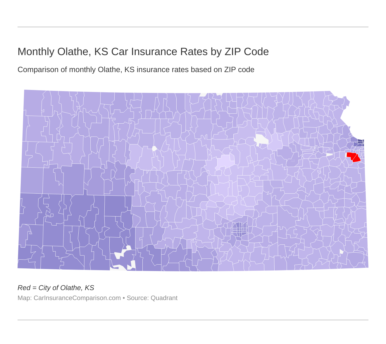 Monthly Olathe, KS Car Insurance Rates by ZIP Code