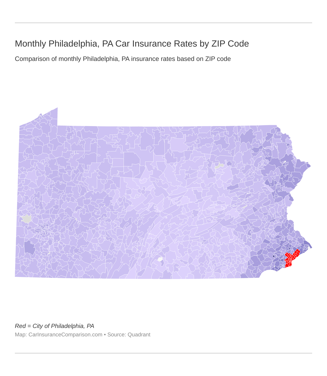 Monthly Philadelphia, PA Car Insurance Rates by ZIP Code
