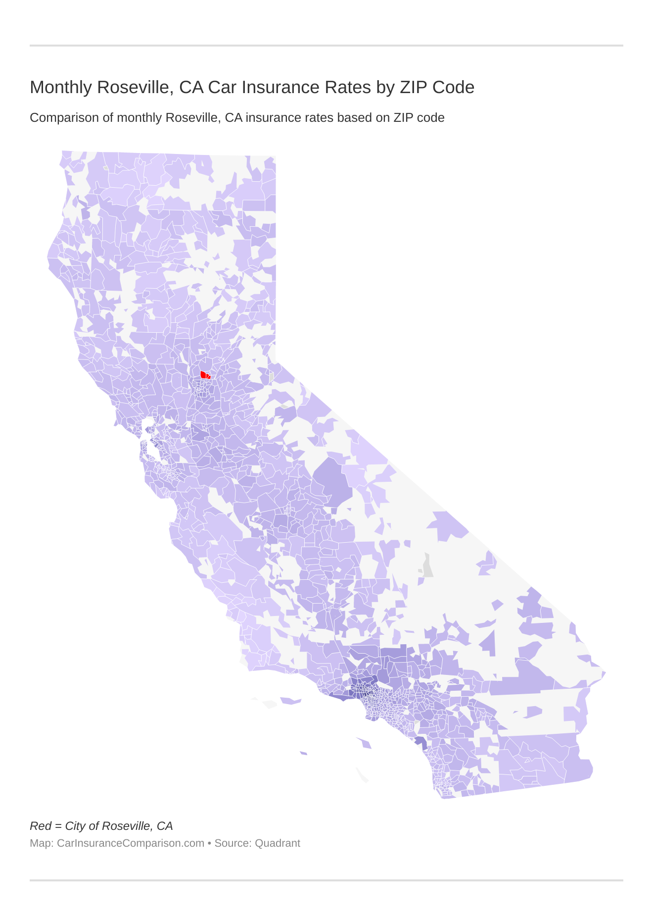 Monthly Roseville, CA Car Insurance Rates by ZIP Code
