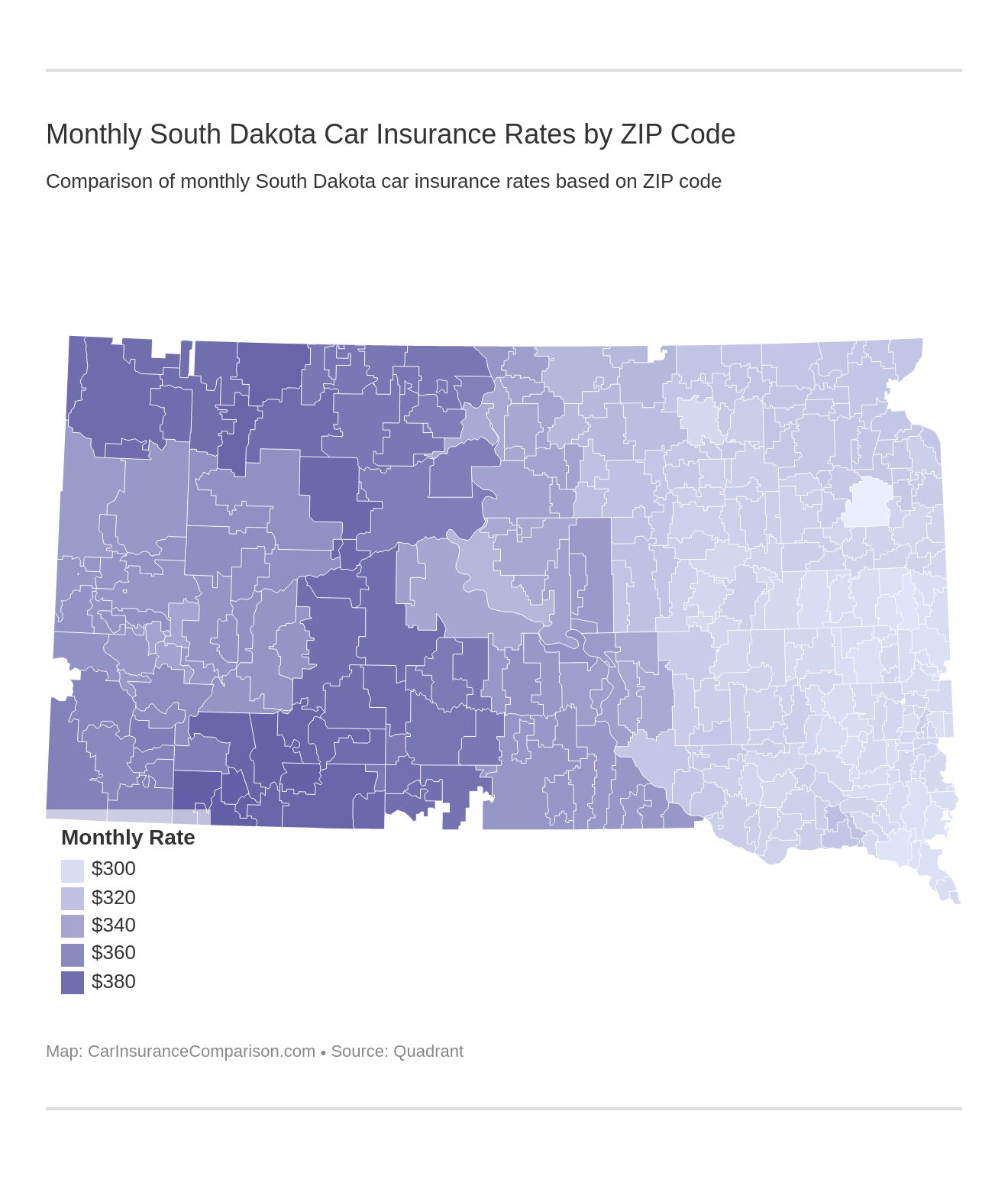 Monthly South Dakota Car Insurance Rates by ZIP Code
