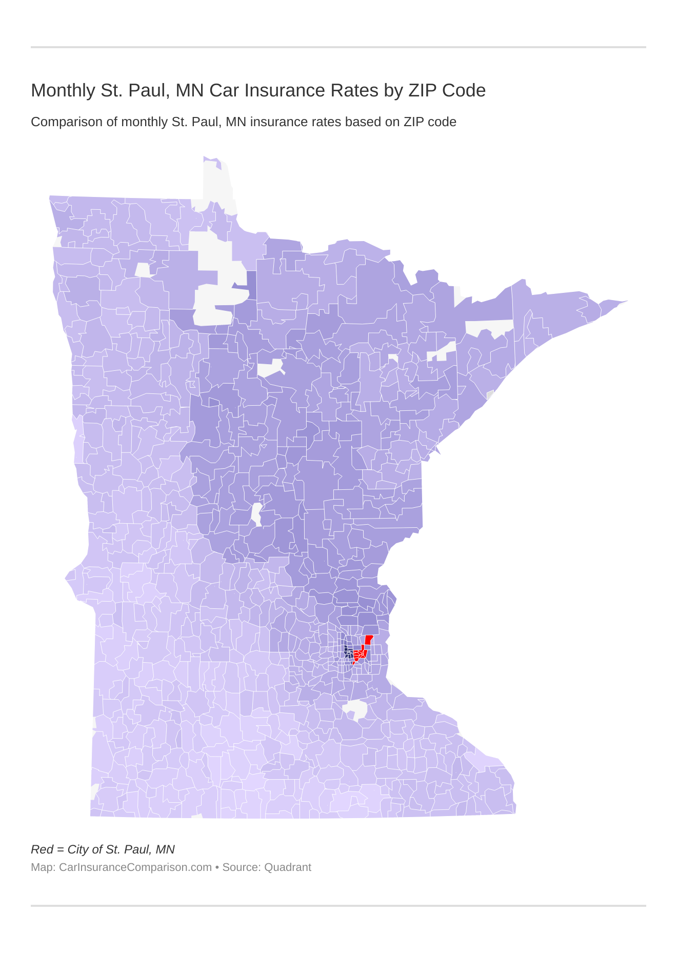 Monthly St. Paul, MN Car Insurance Rates by ZIP Code