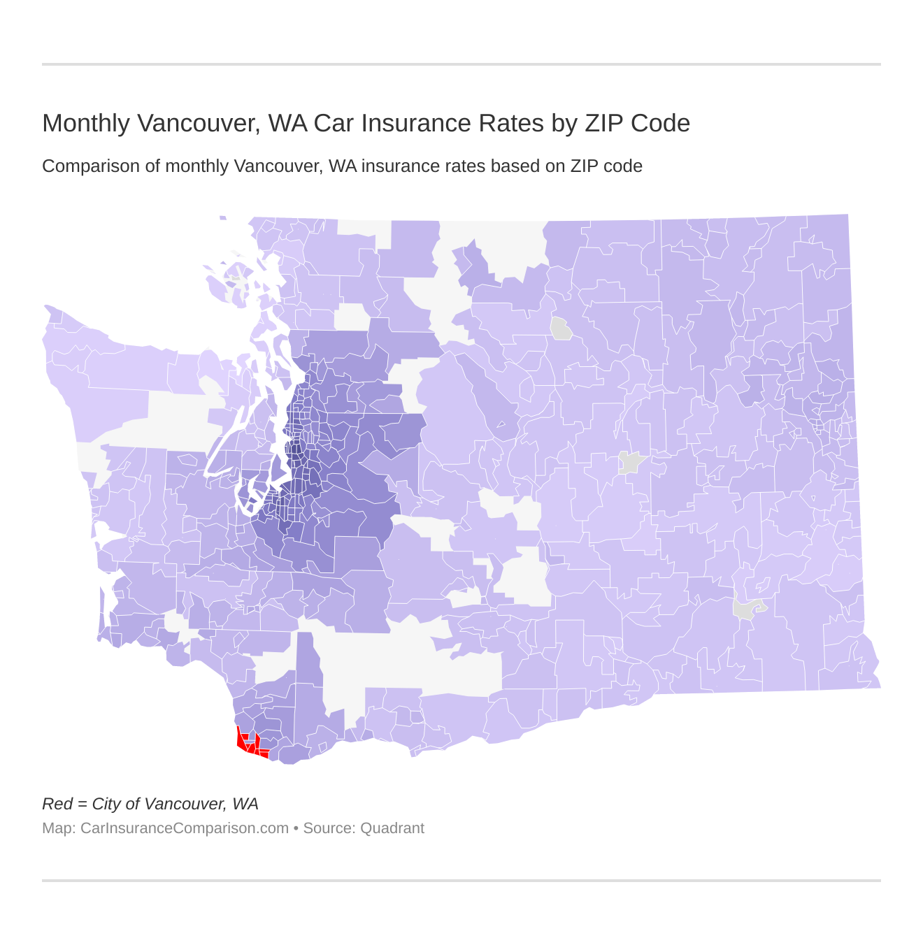 Monthly Vancouver, WA Car Insurance Rates by ZIP Code