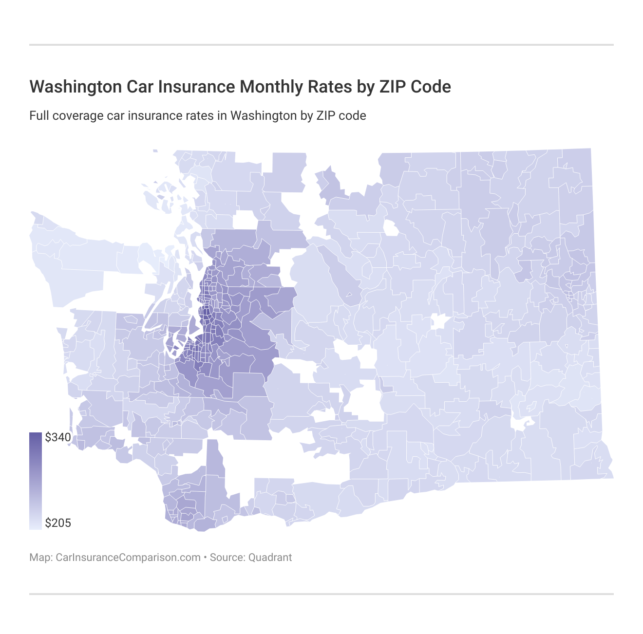 Washington Car Insurance Monthly Rates by ZIP Code